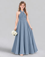 Dusty Blue A-line Junior Bridesmaid Dress Front