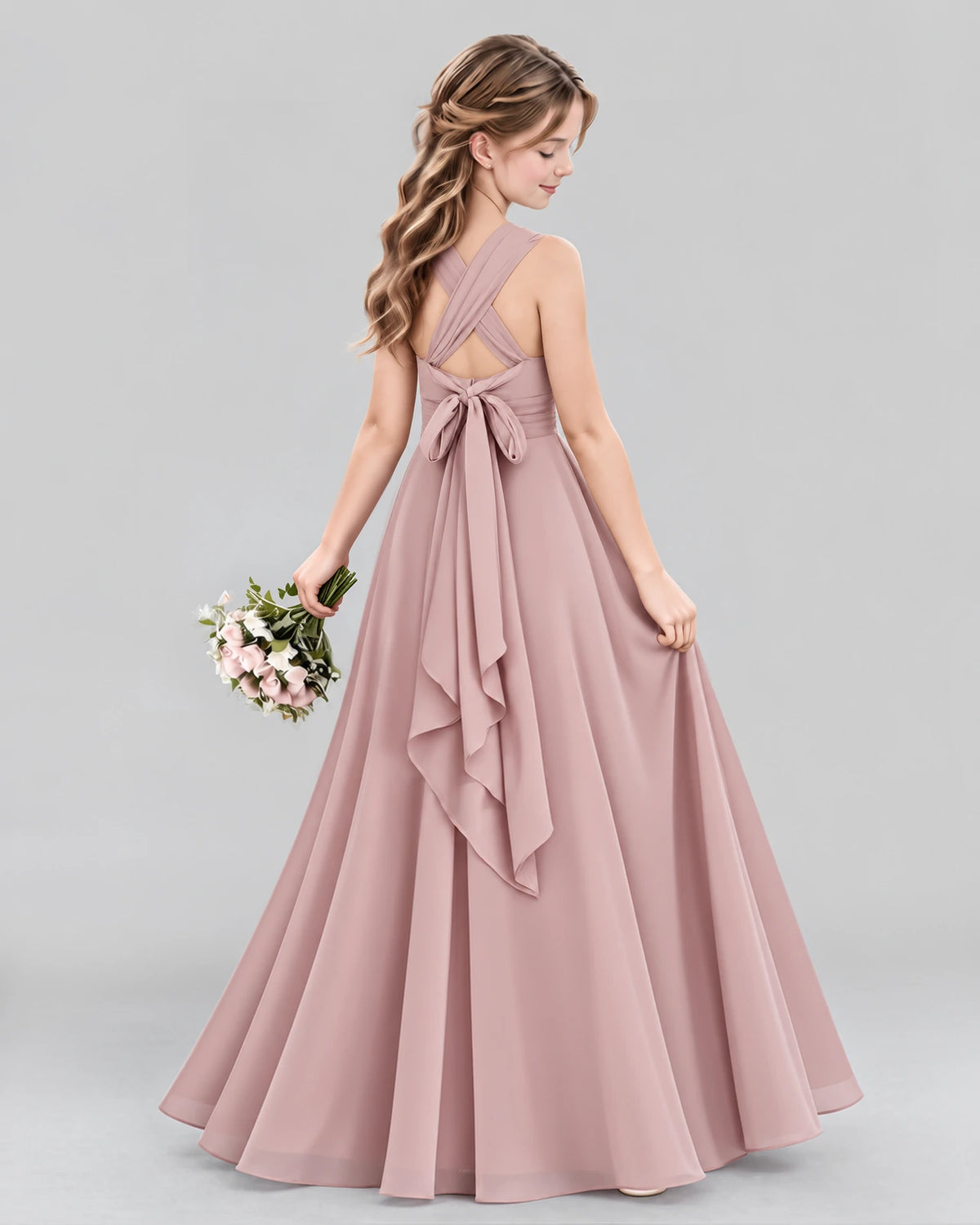 Dusty Rose A-line Junior Bridesmaid Dress Back [Shared]