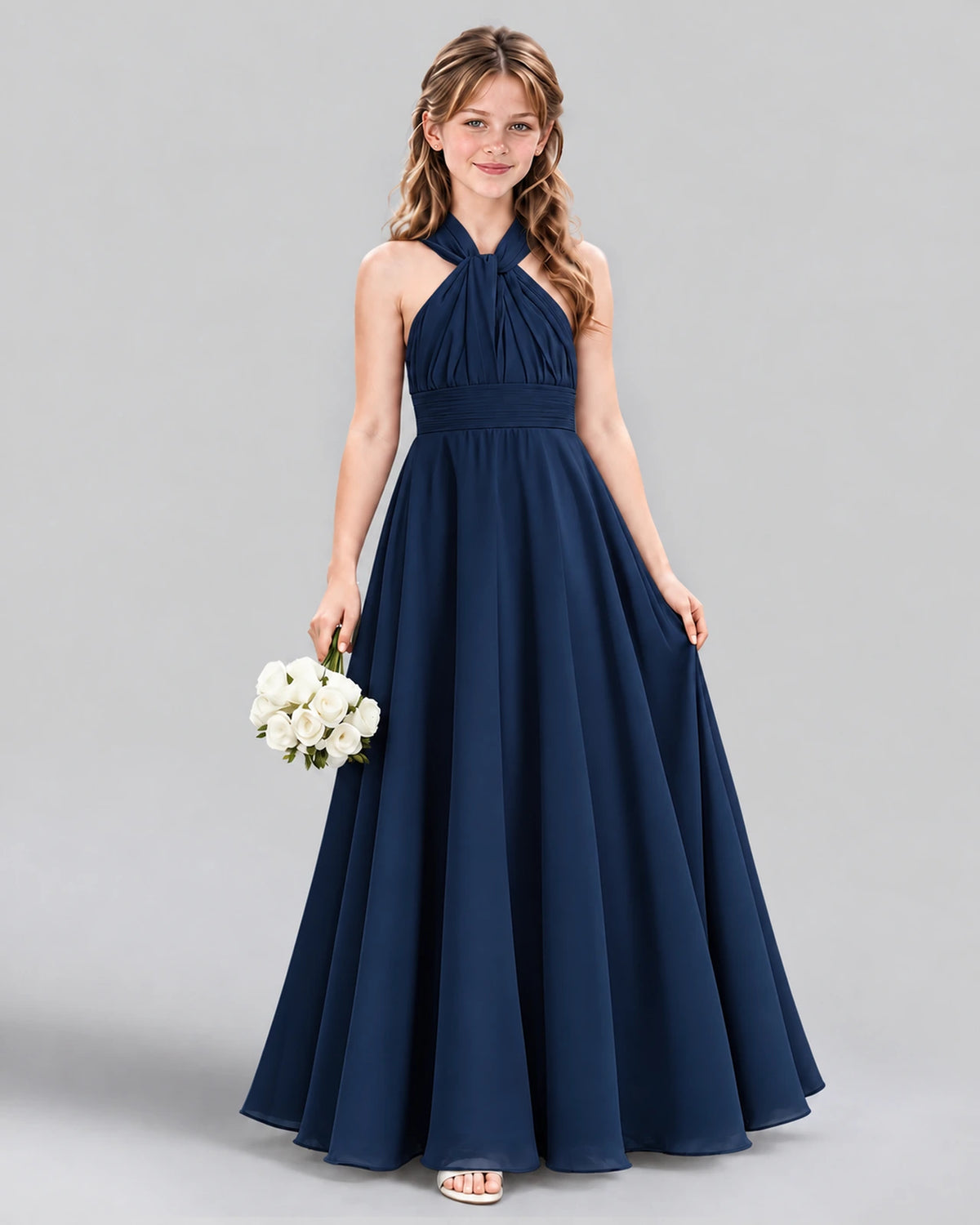 Navy Blue A-line Junior Bridesmaid Dress Front