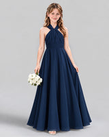 Navy Blue A-line Junior Bridesmaid Dress Front