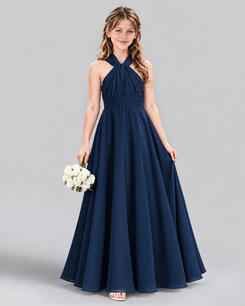 Navy Blue A-line Junior Bridesmaid Dress Front