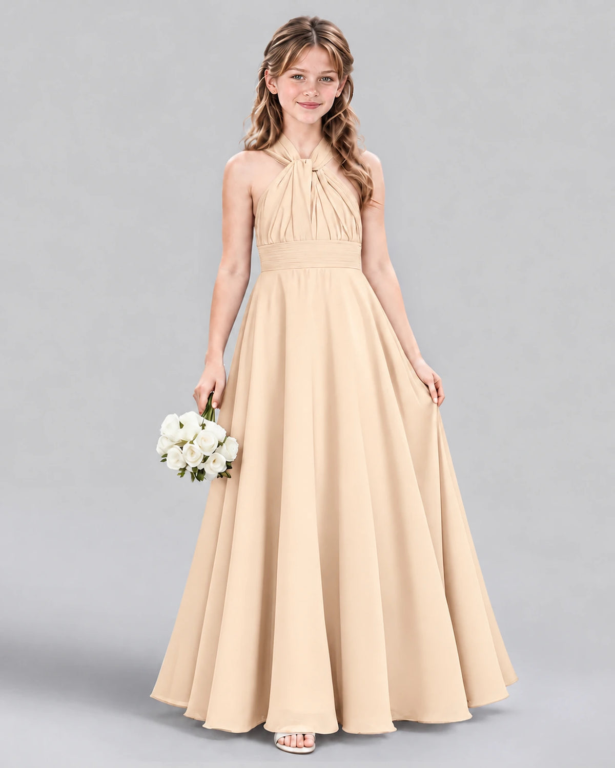 Peach A-line Junior Bridesmaid Dress Front