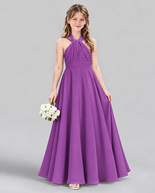 Purple A-line Junior Bridesmaid Dress Front
