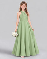 Sage Green A-line Junior Bridesmaid Dress Front