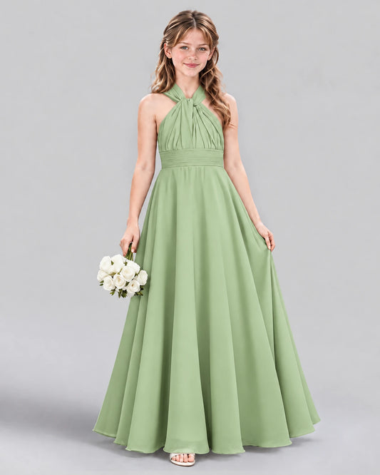 Sage Green A-line Junior Bridesmaid Dress Front