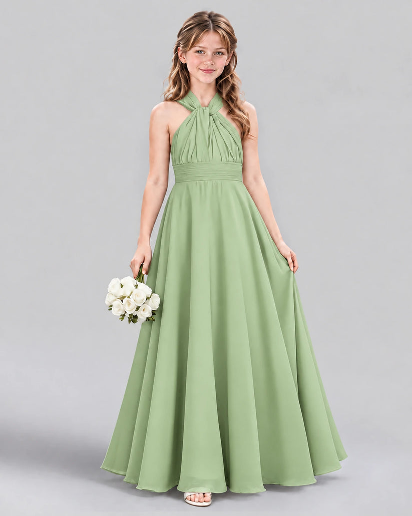 Sage Green A-line Junior Bridesmaid Dress Front
