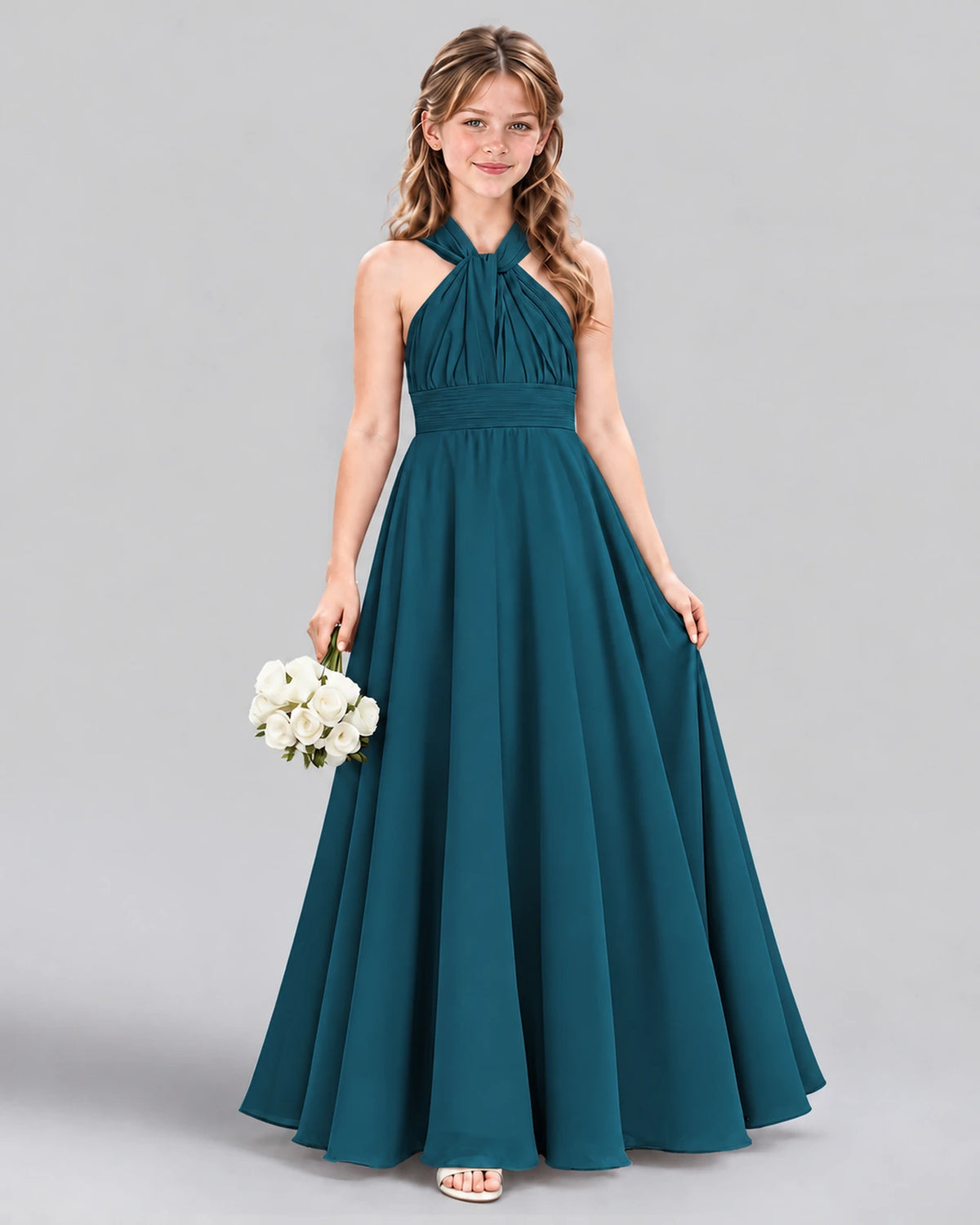 Teal A-line Junior Bridesmaid Dress Front
