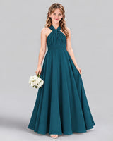 Teal A-line Junior Bridesmaid Dress Front