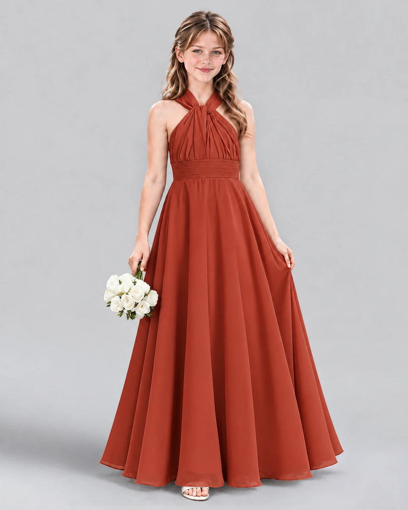 Vermilion A-line Junior Bridesmaid Dress Front