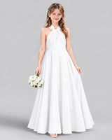 White A-line Junior Bridesmaid Dress Front
