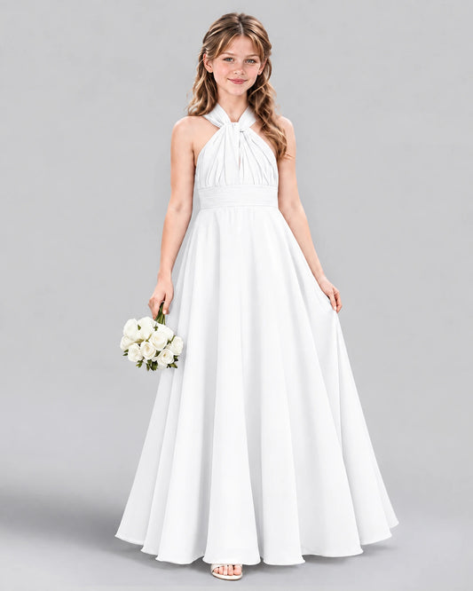 White A-line Junior Bridesmaid Dress Front