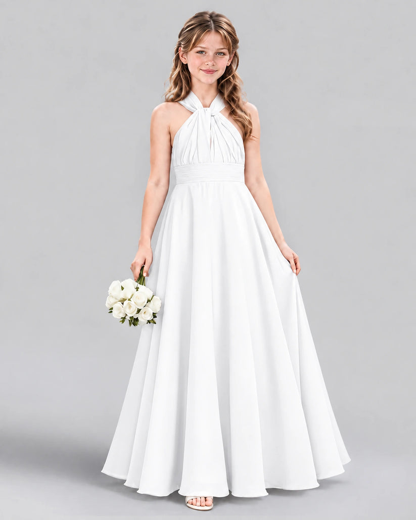 White A-line Junior Bridesmaid Dress Front