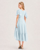 Baby Blue Chiffon A-line Junior Bridesmaid Dress Back View