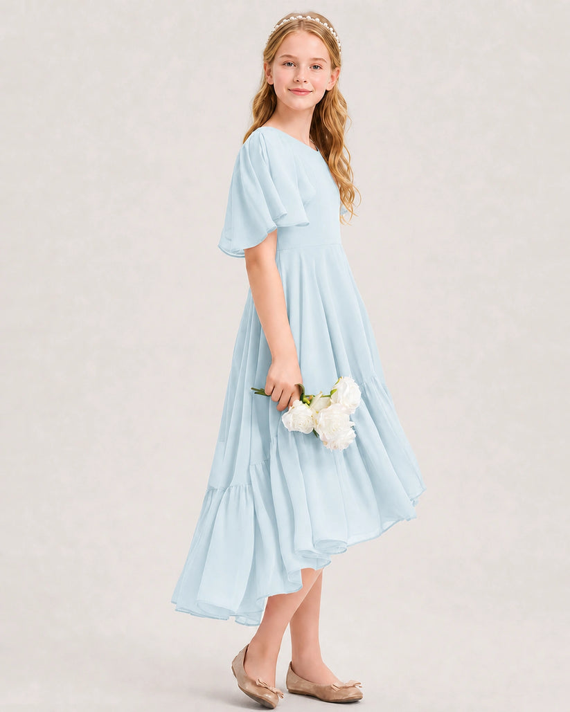 Baby Blue Chiffon A-line Junior Bridesmaid Dress Side View