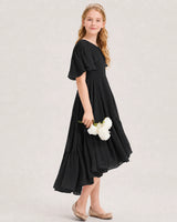 Black Chiffon A-line Junior Bridesmaid Dress Side View