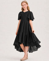Black Chiffon A-line Junior Bridesmaid Dress Front View
