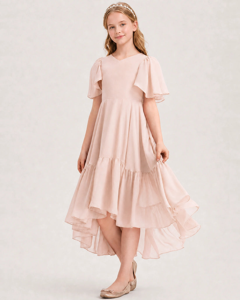 Blush Pink Chiffon A-line Junior Bridesmaid Dress Front View