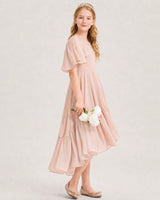 Blush Pink Chiffon A-line Junior Bridesmaid Dress Side View