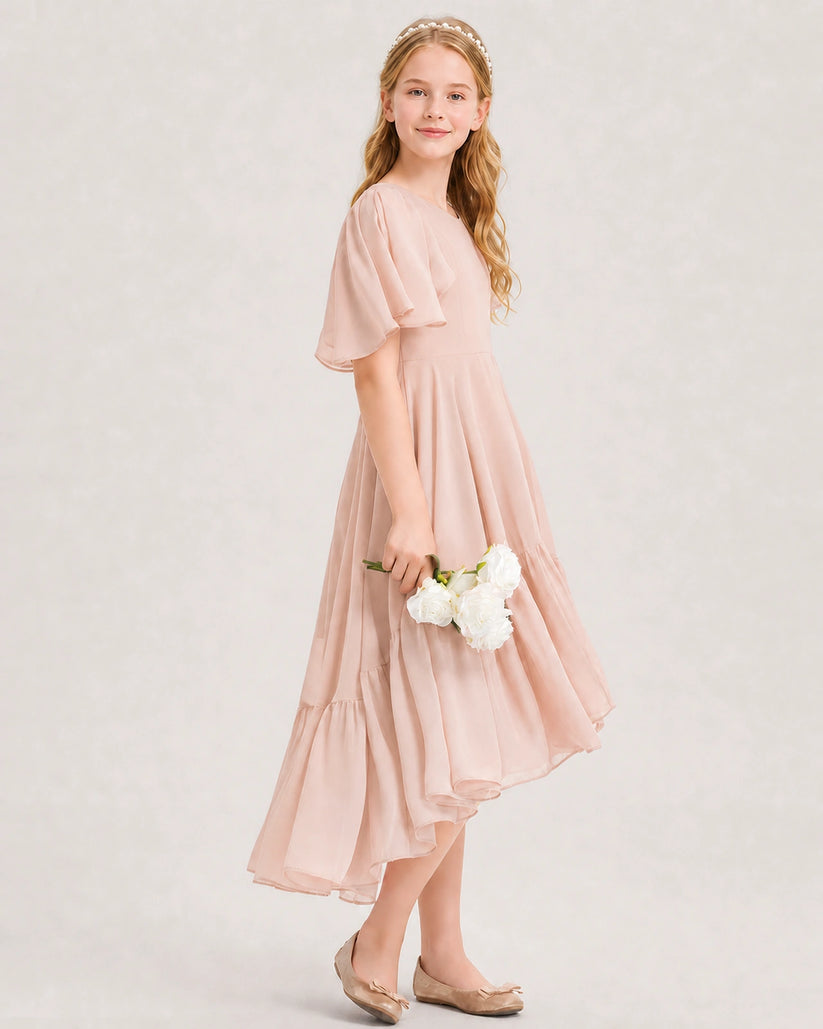 Blush Pink Chiffon A-line Junior Bridesmaid Dress Side View