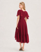 Burgundy Chiffon A-line Junior Bridesmaid Dress Back View