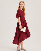 Burgundy Chiffon A-line Junior Bridesmaid Dress Side View