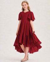 Burgundy Chiffon A-line Junior Bridesmaid Dress Front View