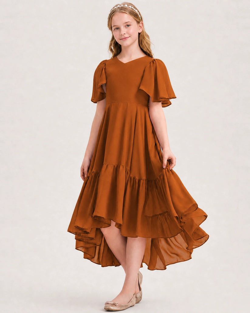 Burnt Orange Chiffon A-line Junior Bridesmaid Dress Front View