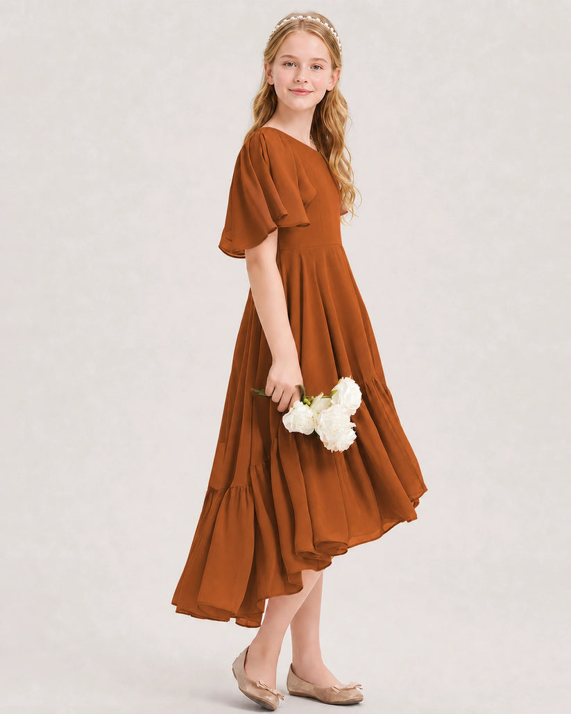 Burnt Orange Chiffon A-line Junior Bridesmaid Dress Side View