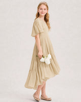Champagne Chiffon A-line Junior Bridesmaid Dress Side View
