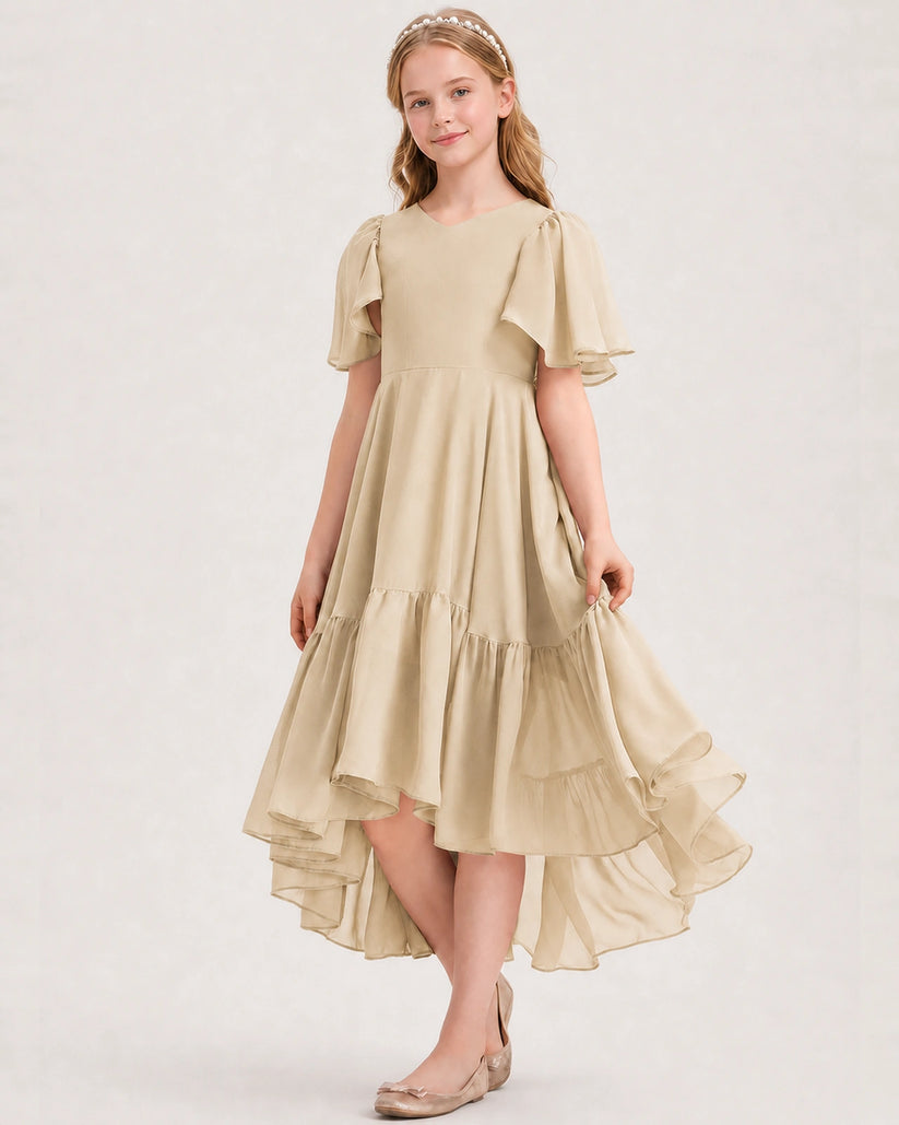 Champagne Chiffon A-line Junior Bridesmaid Dress Front View