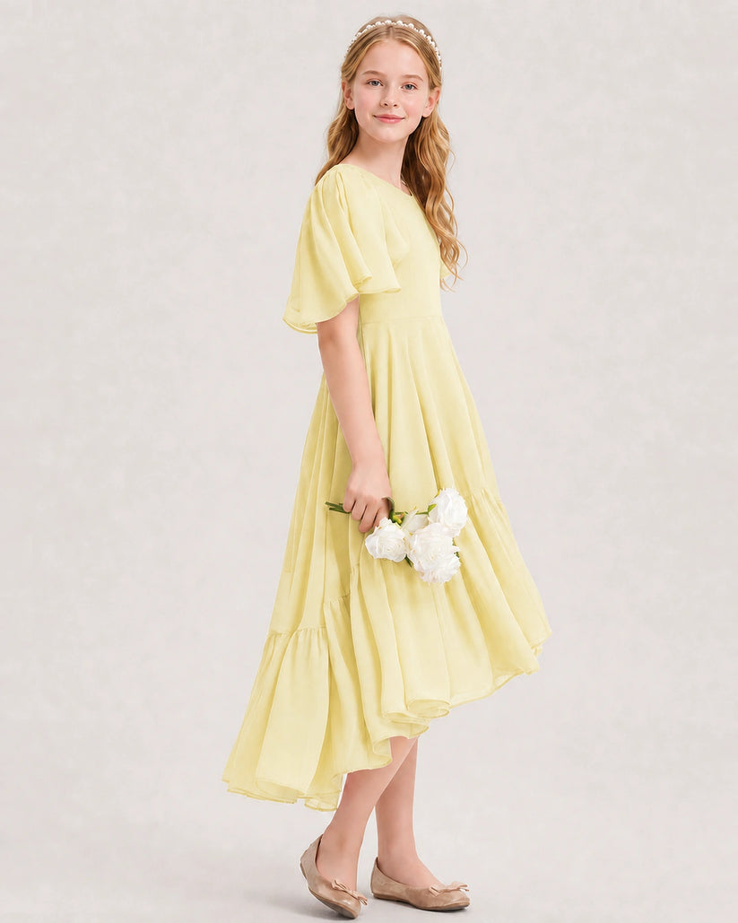 Daffodil Chiffon A-line Junior Bridesmaid Dress Side View