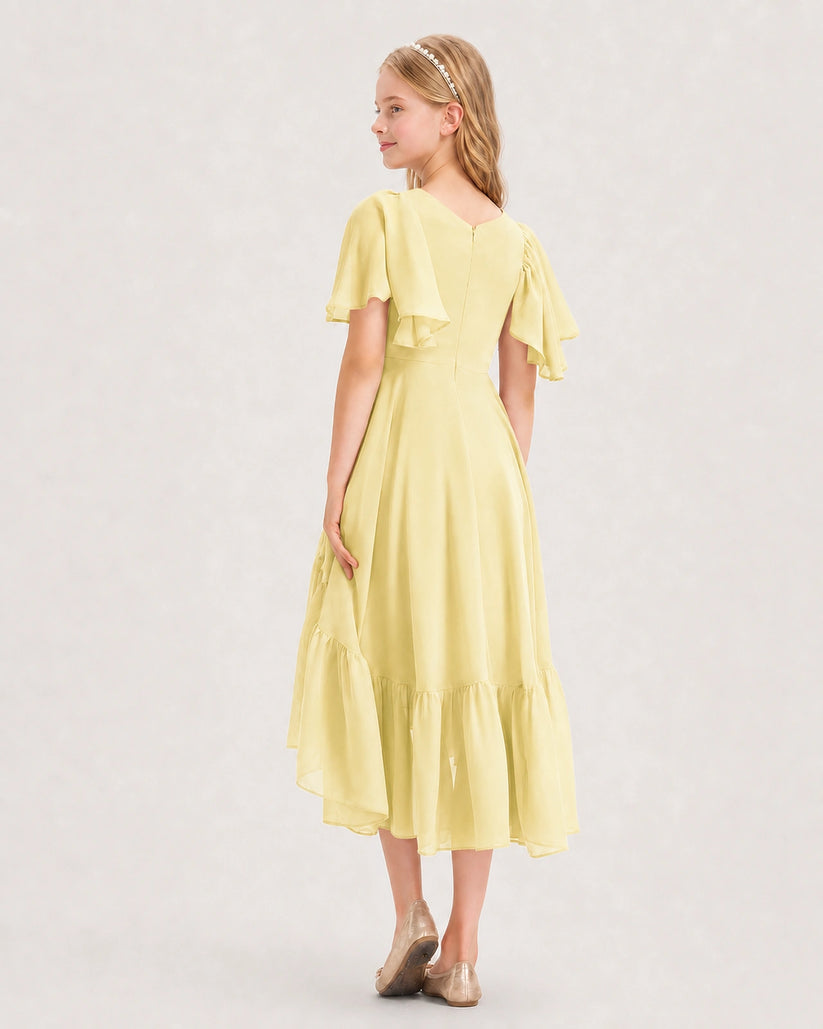 Daffodil Chiffon A-line Junior Bridesmaid Dress Back View