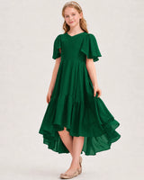 Dark Green Chiffon A-line Junior Bridesmaid Dress Front View