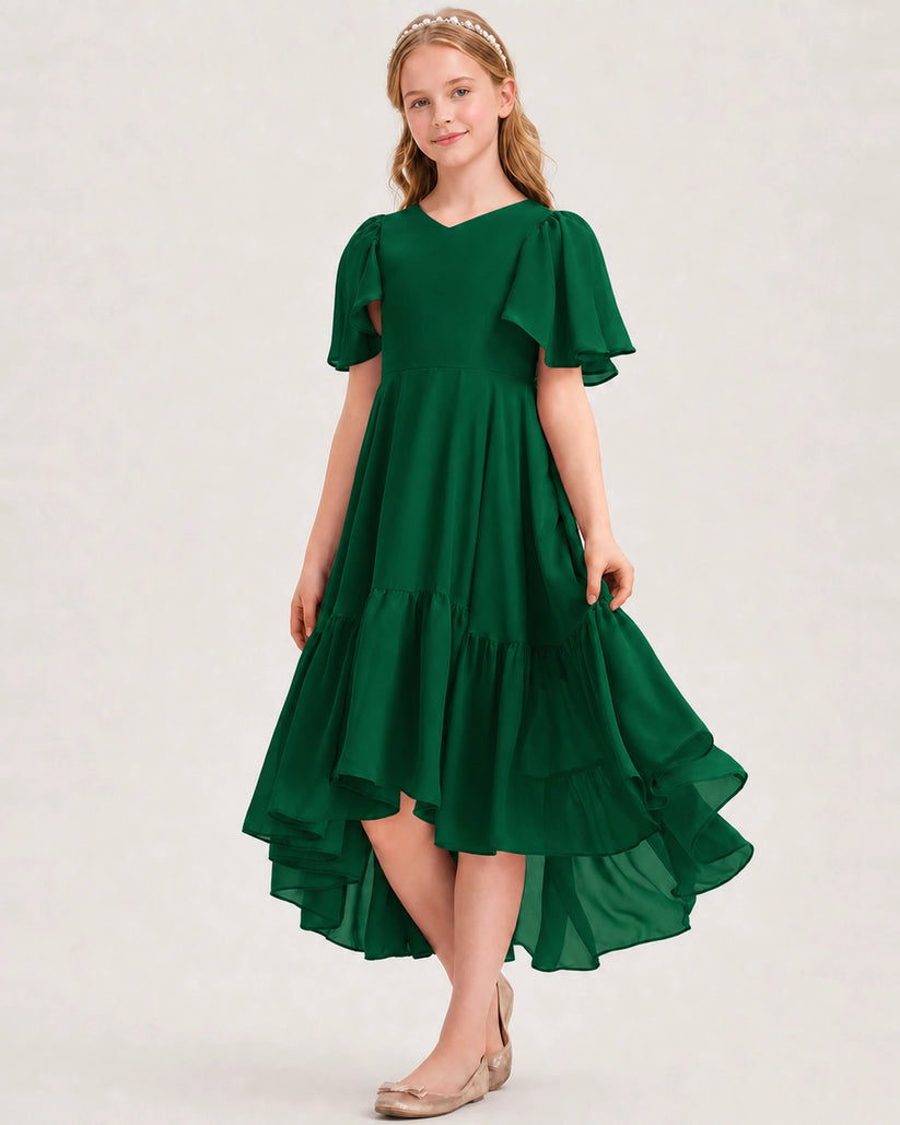 Dark Green Chiffon A-line Junior Bridesmaid Dress Front View