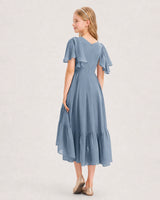 Dusty Blue Chiffon A-line Junior Bridesmaid Dress Back View