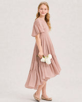 Dusty Rose Chiffon A-line Junior Bridesmaid Dress Side View