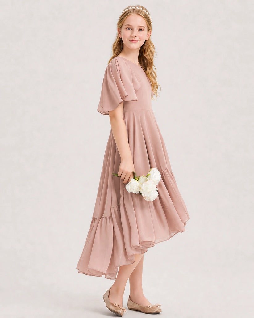 Dusty Rose Chiffon A-line Junior Bridesmaid Dress Side View