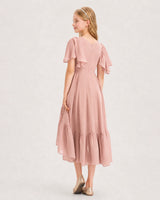 Dusty Rose Chiffon A-line Junior Bridesmaid Dress Back View