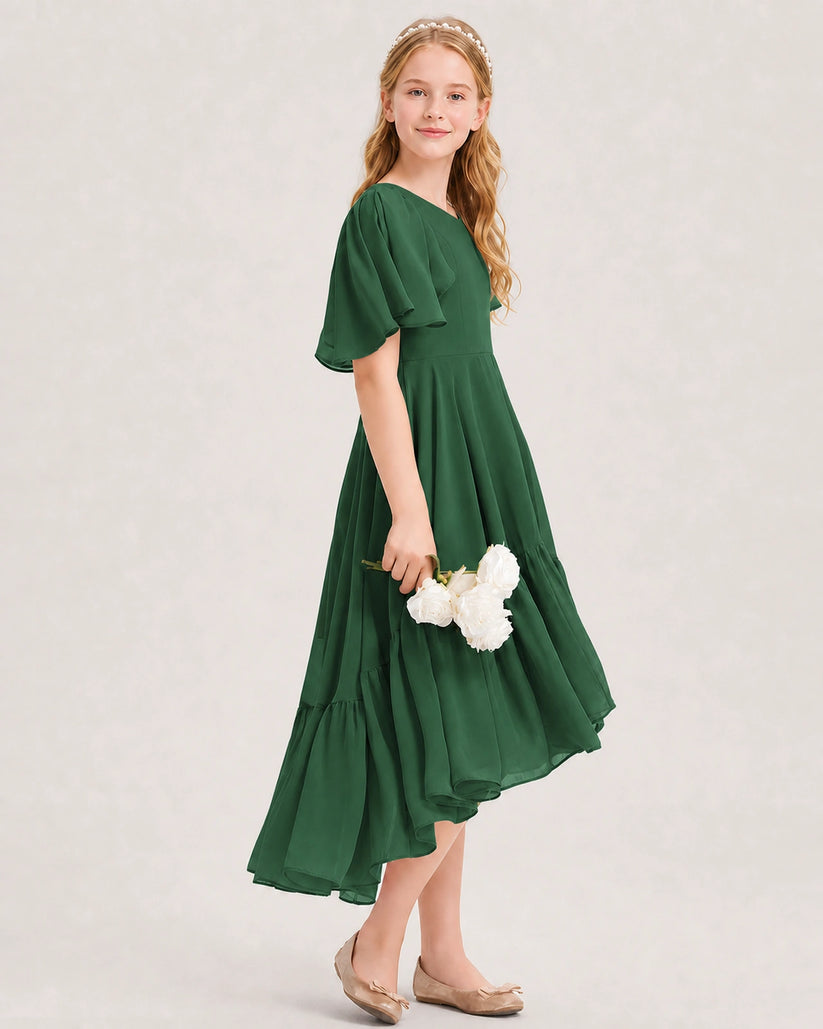 Emerald Green Chiffon A-line Junior Bridesmaid Dress Side View