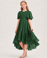 Emerald Green Chiffon A-line Junior Bridesmaid Dress Front View