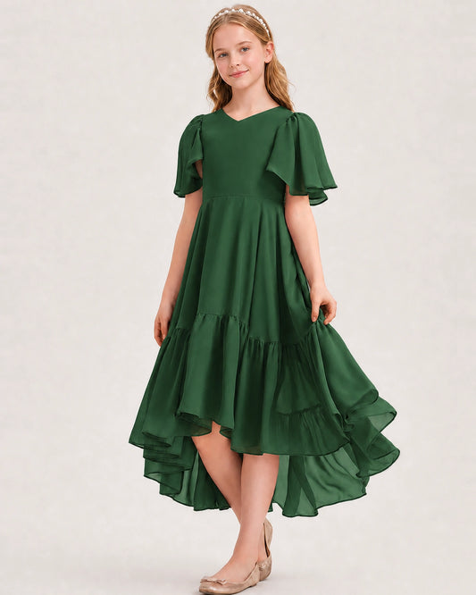 Emerald Green Chiffon A-line Junior Bridesmaid Dress Front View