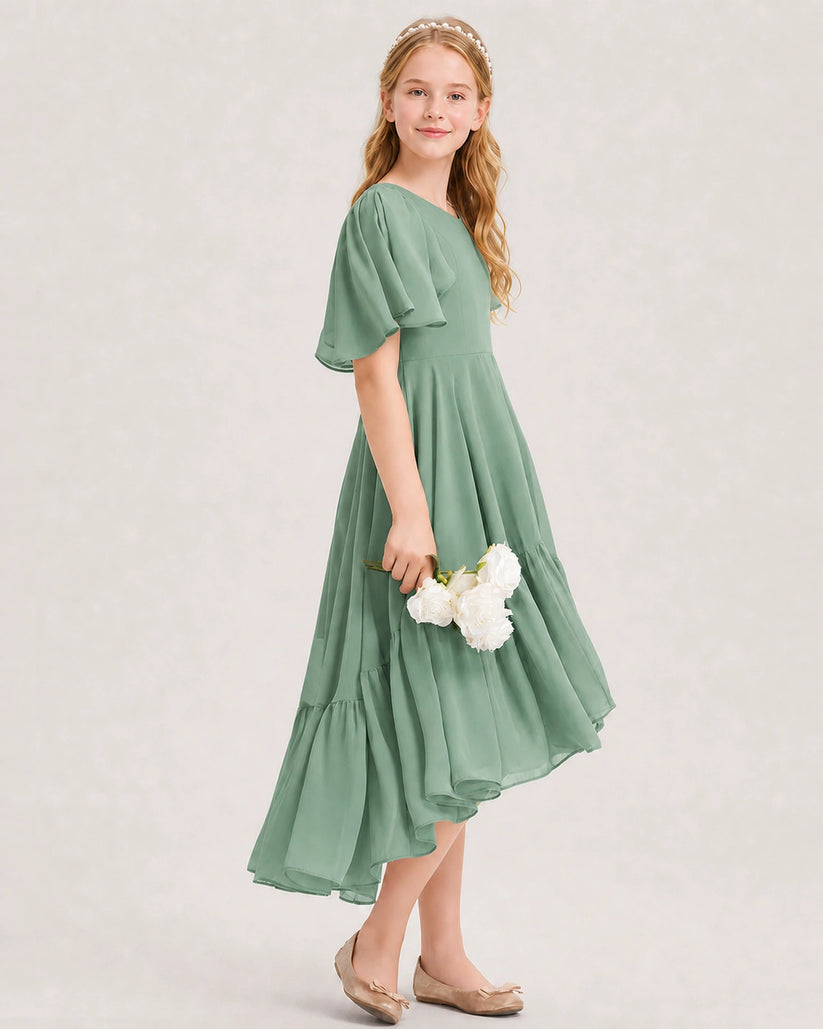 Eucalyptus Chiffon A-line Junior Bridesmaid Dress Side View