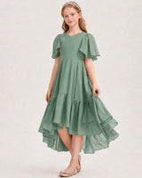 Eucalyptus Chiffon A-line Junior Bridesmaid Dress Front View