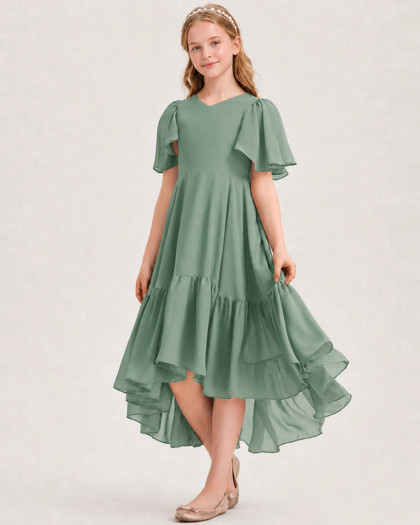 Eucalyptus Chiffon A-line Junior Bridesmaid Dress Front View