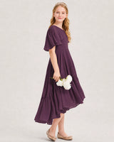 Grape Chiffon A-line Junior Bridesmaid Dress Side View