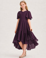 Grape Chiffon A-line Junior Bridesmaid Dress Front View