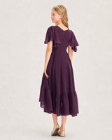 Grape Chiffon A-line Junior Bridesmaid Dress Back View