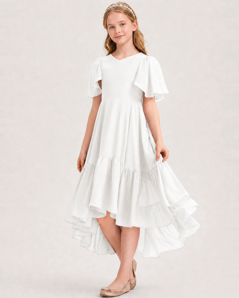 Ivory Chiffon A-line Junior Bridesmaid Dress Front View