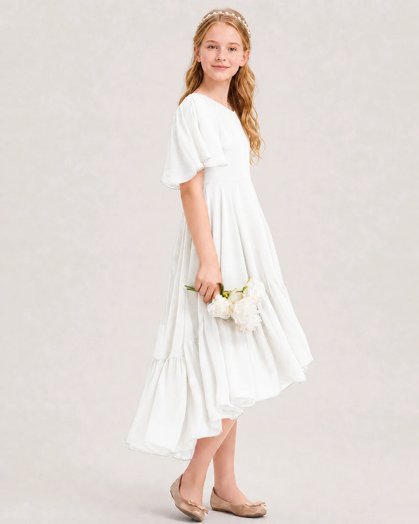 Ivory Chiffon A-line Junior Bridesmaid Dress Side View