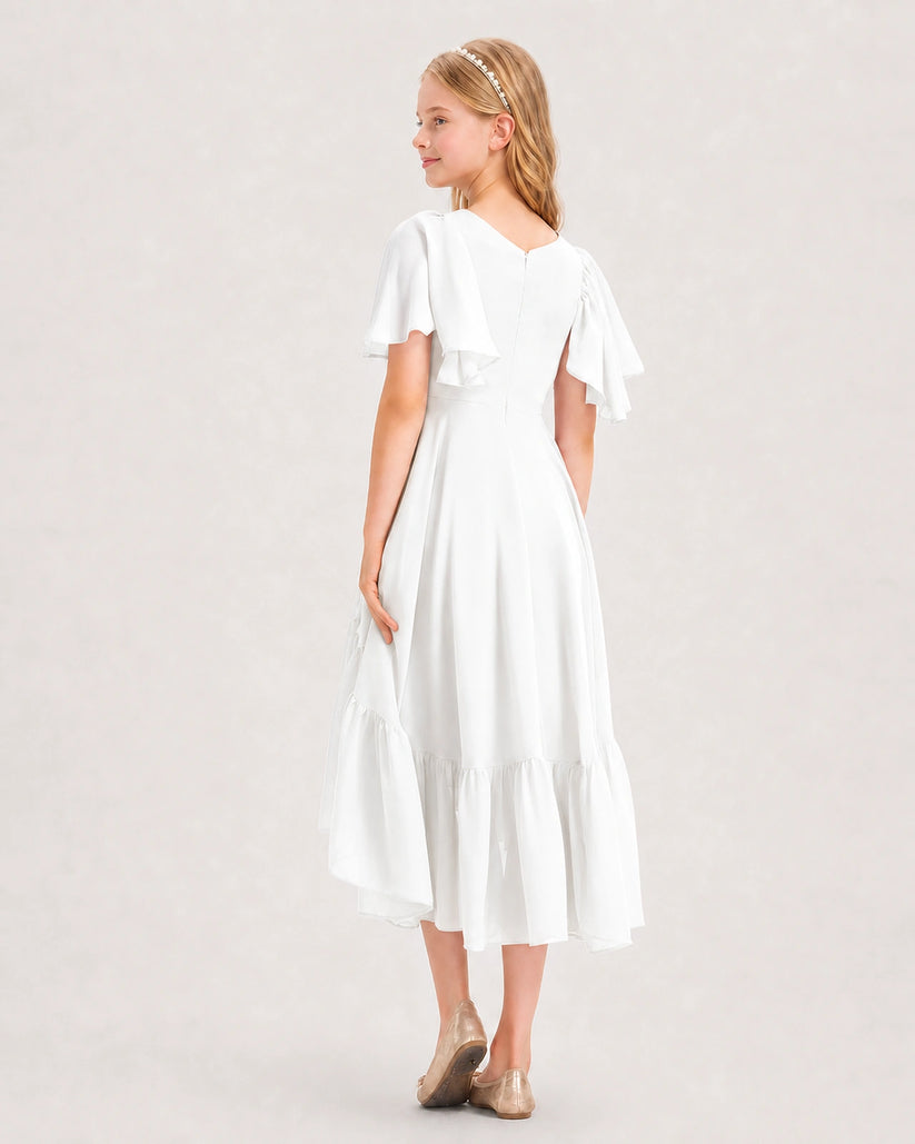 Ivory Chiffon A-line Junior Bridesmaid Dress Side View